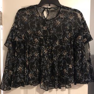 Zara ruffle sheer floral blouse half sleeve